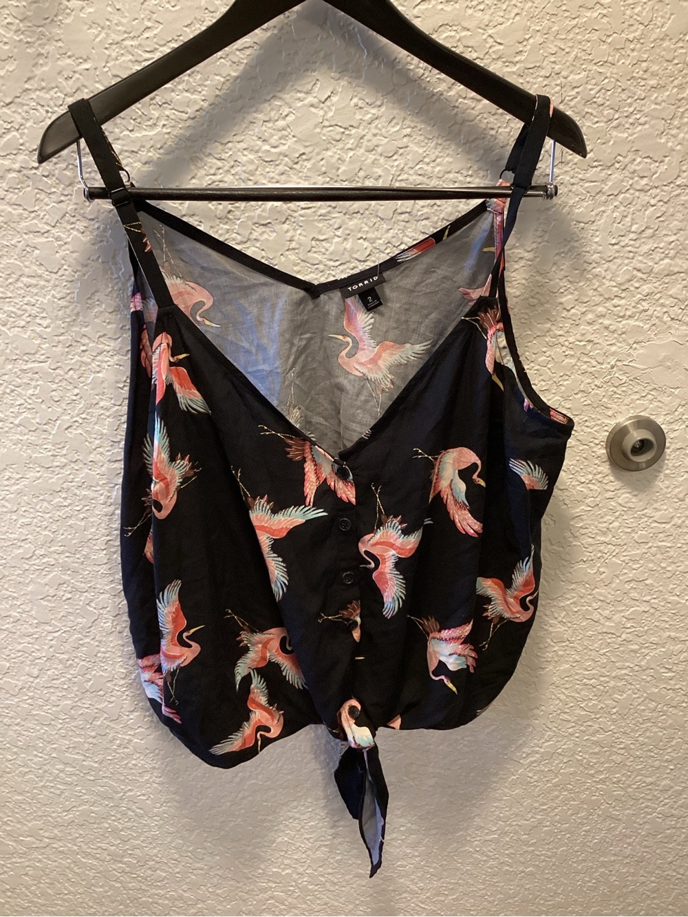 torrid Black Camisole with Pink & Coral Crane Print